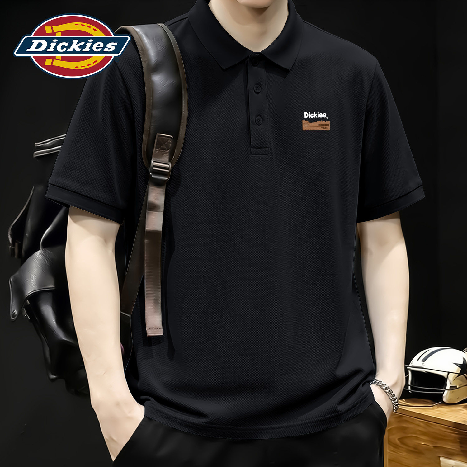 Dickies黑色宽松短袖POLO衫男款2026夏季新款商务休闲五分袖上衣