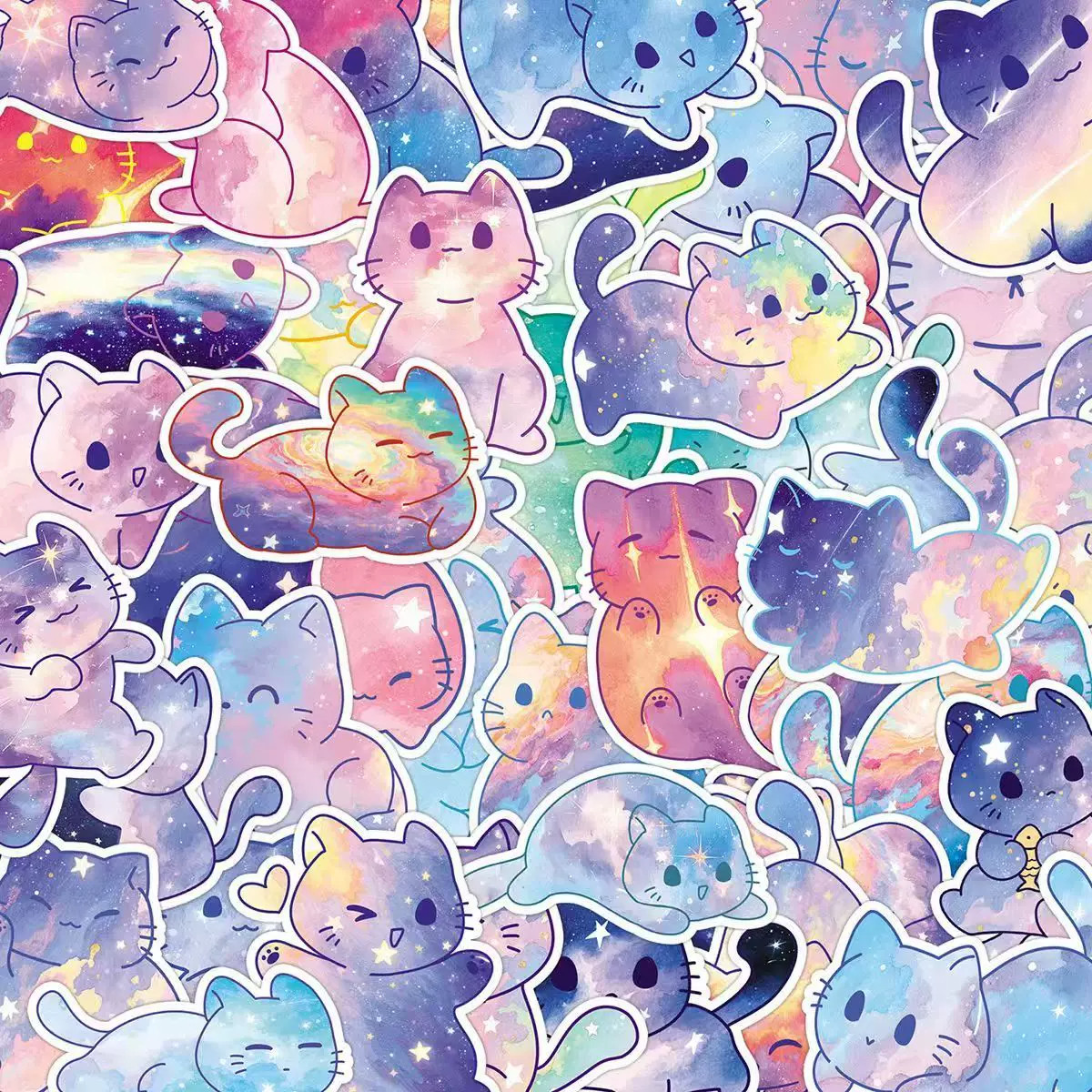 152张水彩星空猫防水笔记本贴纸