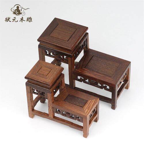 鸡翅木古玩博古茶壶饰品摆件架子奇石 红木高低连台底座