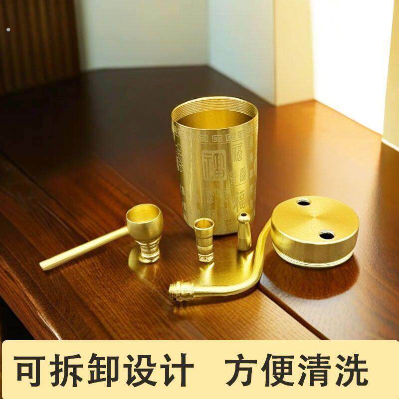 黄铜烟壶水烟筒烟斗老式复古精雕百福图烟斗烟嘴过滤四用水斗壶