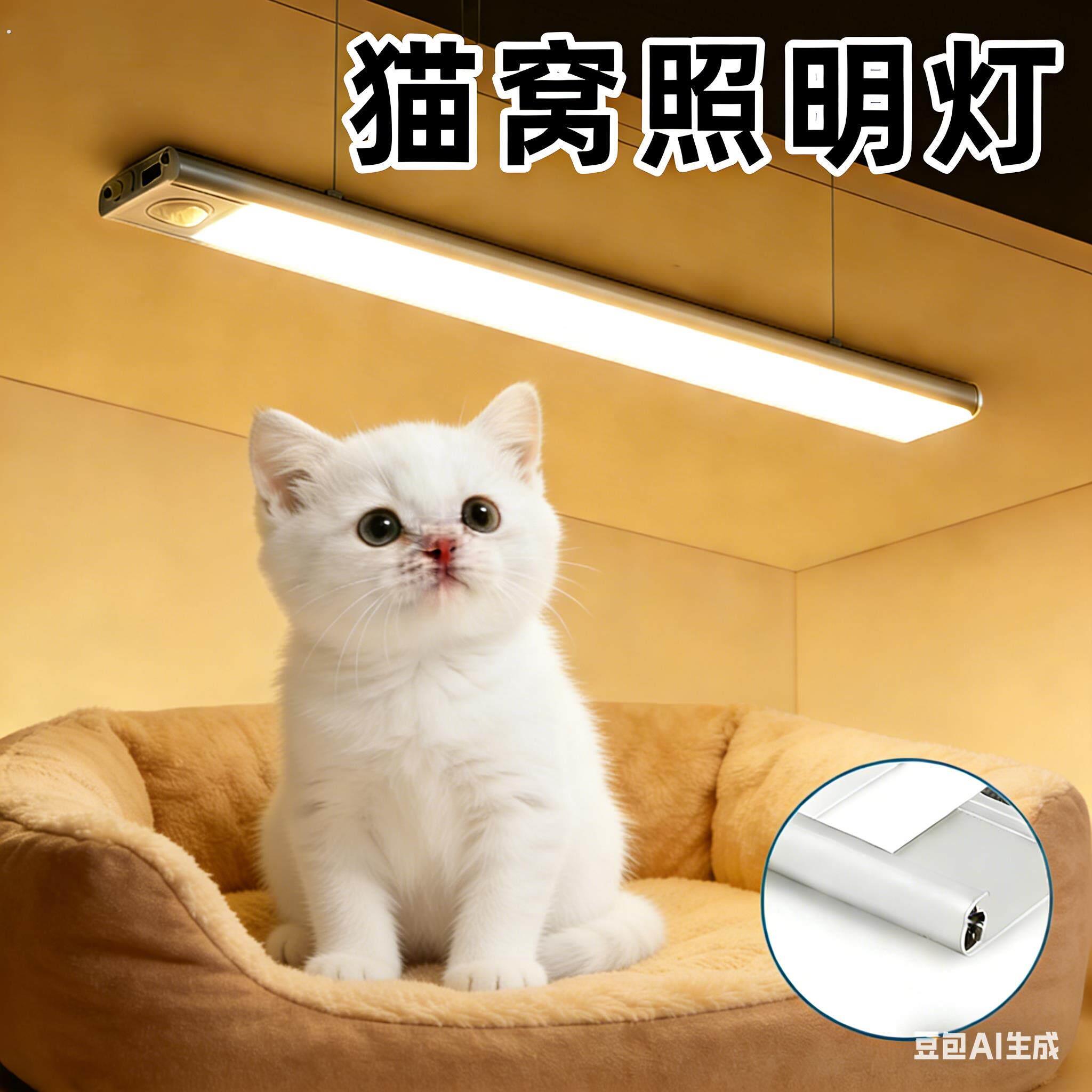 猫窝照明灯磁吸可调节食堂灯宠物猫咪感应灯狗窝专用小夜灯猫笼灯