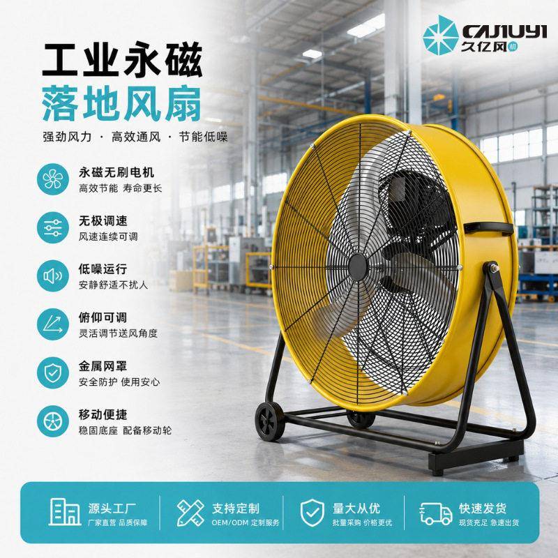 低噪音工业永磁落地风扇大功率节能无刷电机工厂仓库排风换气