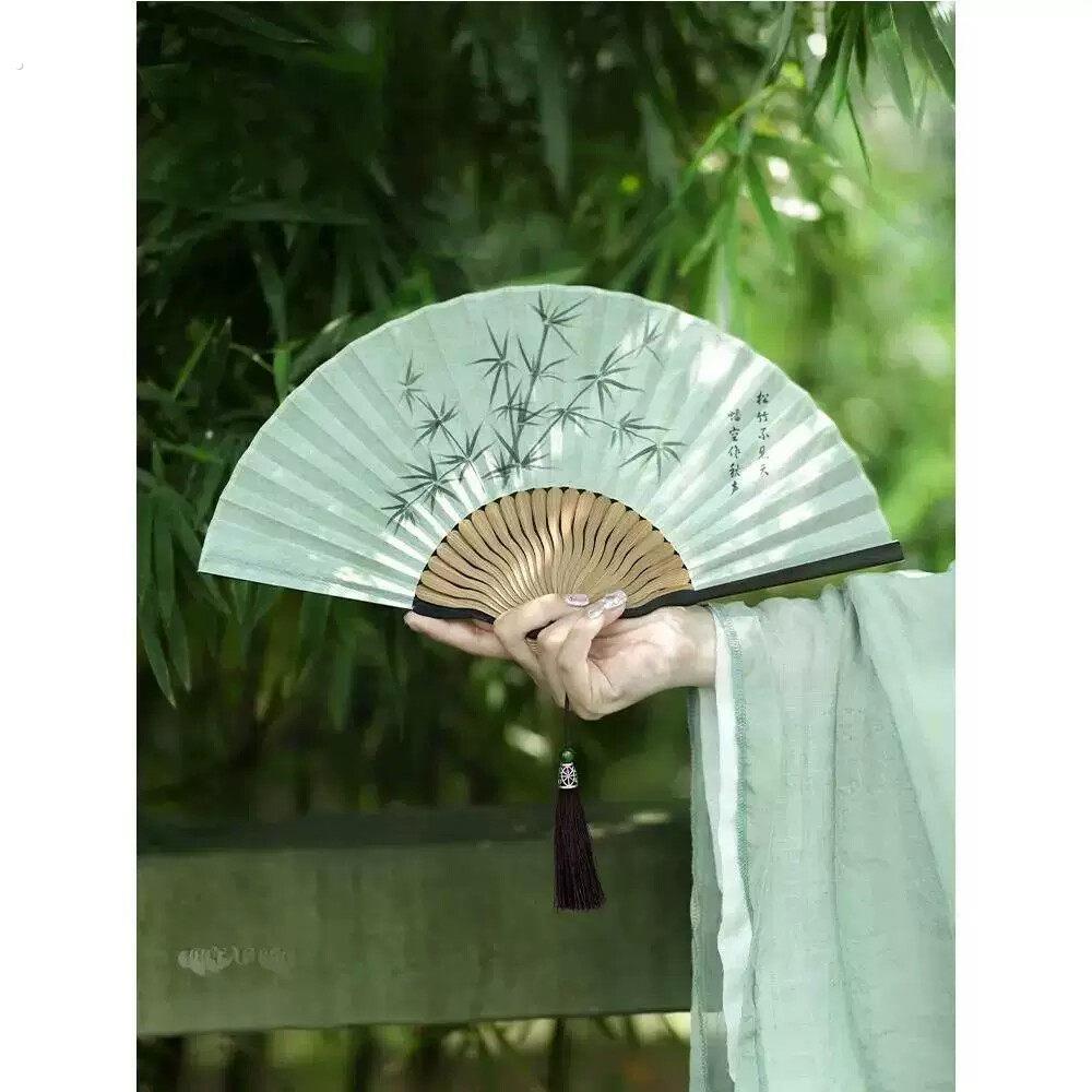 扇子折扇女生夏天可携式折叠扇古风新中式汉服舞蹈扇耐用扇骨全竹
