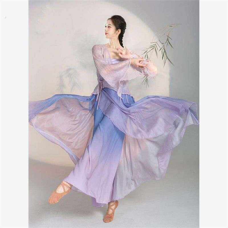 紫色舞蹈上衣古典舞服装超仙飘逸身韵纱衣中国练功现代舞演出服