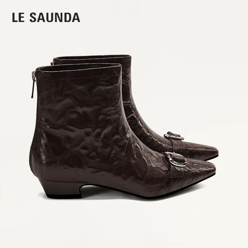 LESAUNDA/莱尔斯丹复古方头短靴