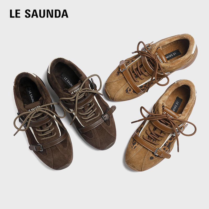 LE SAUNDA/莱尔斯丹豹纹德训鞋女鞋秋冬厚底休闲运动巨好看阿甘鞋