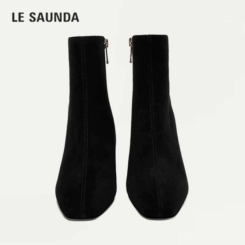 LESAUNDA/莱尔斯丹豹纹坡跟短靴