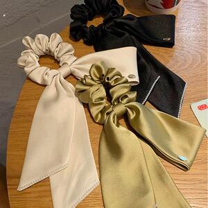 缎面蝴蝶结飘带发圈感发圈气质皮筋女扎头扎低丸子头发饰发圈