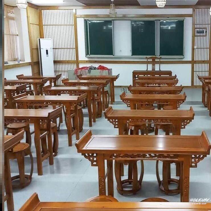 实木书桌课桌学校教室桌子辅导班培训桌凳仿古国学馆课桌椅暑假班