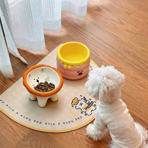蜂蜜罐狗盆狗碗护颈喝水一体防打翻陶瓷高脚猫碗猫食盆宠物慢食碗