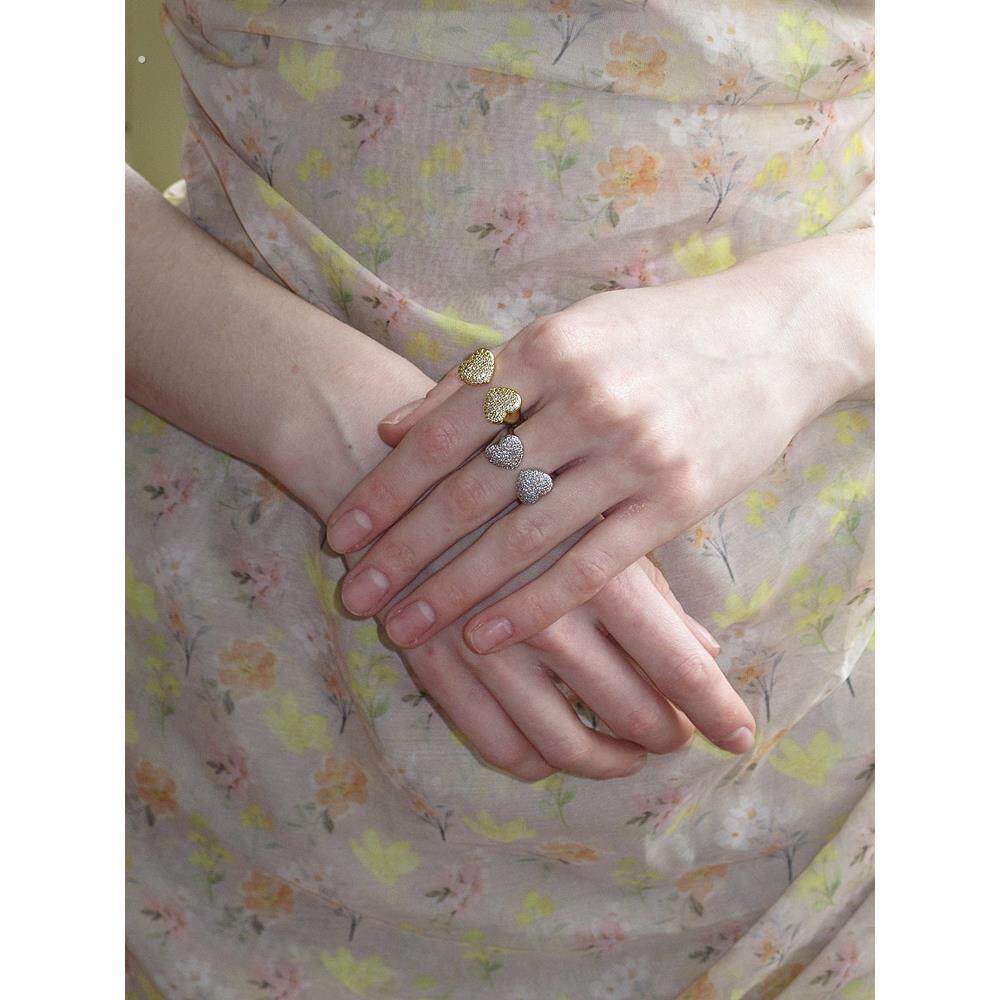 Love Full Diamond Wing Ring，韩式纹理戒指，时尚优雅，小众，