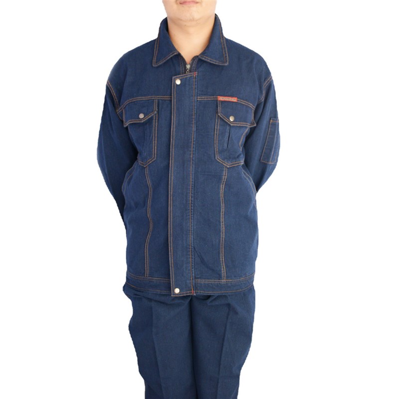 加厚牛仔工作服套装防烫服电焊服车间维修服耐磨电工服防尘工厂服