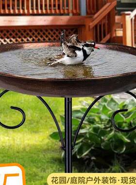 爆款新品户外庭院小鸟喂食器喂水器蜂鸟鸟澡盆铁艺装饰地插工艺礼