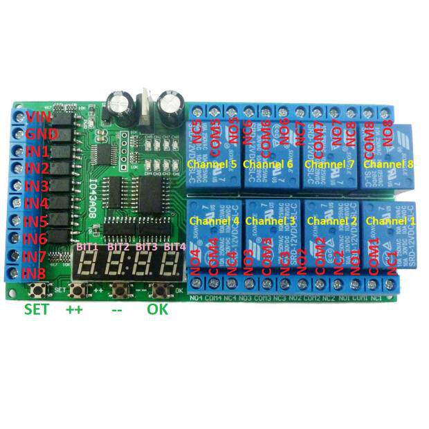 12V 8路通道数码管多功能延时LED时间定时继电器电源时序器马达