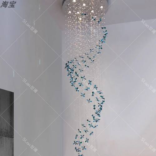 复式楼旋转楼梯长吊灯别墅客