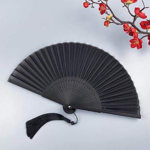 黑色扇子折扇中式古风纯色女夏季旗袍汉服古典随身便携折叠舞蹈扇