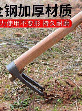 农用手工锻打锄头翻地松土工具种菜家用挖地多功能锰钢二齿锄耙子