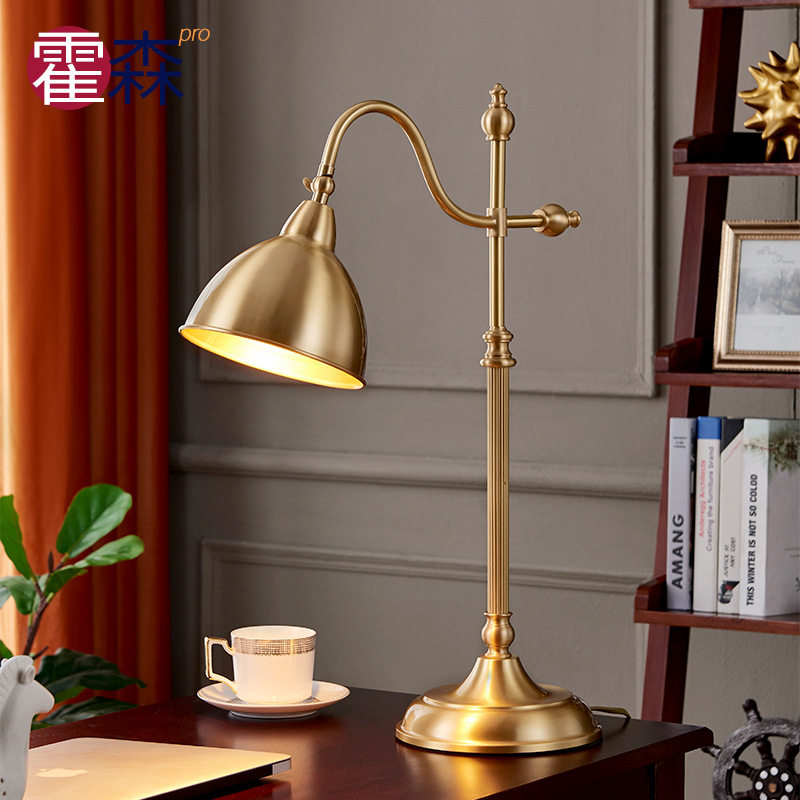 美式全铜台灯简约卧室床头装饰台灯办公室书桌书房学习阅读灯具