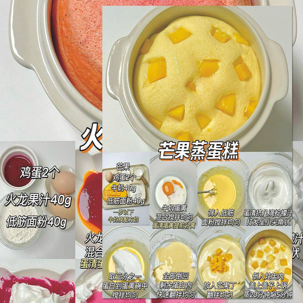 火龙果蒸蛋糕烘焙教程食谱贴纸