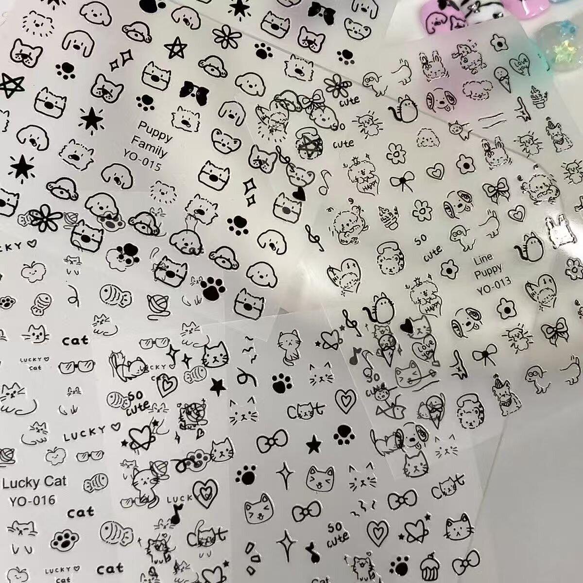 可爱卡通猫狗爪印涂鸦美甲贴纸