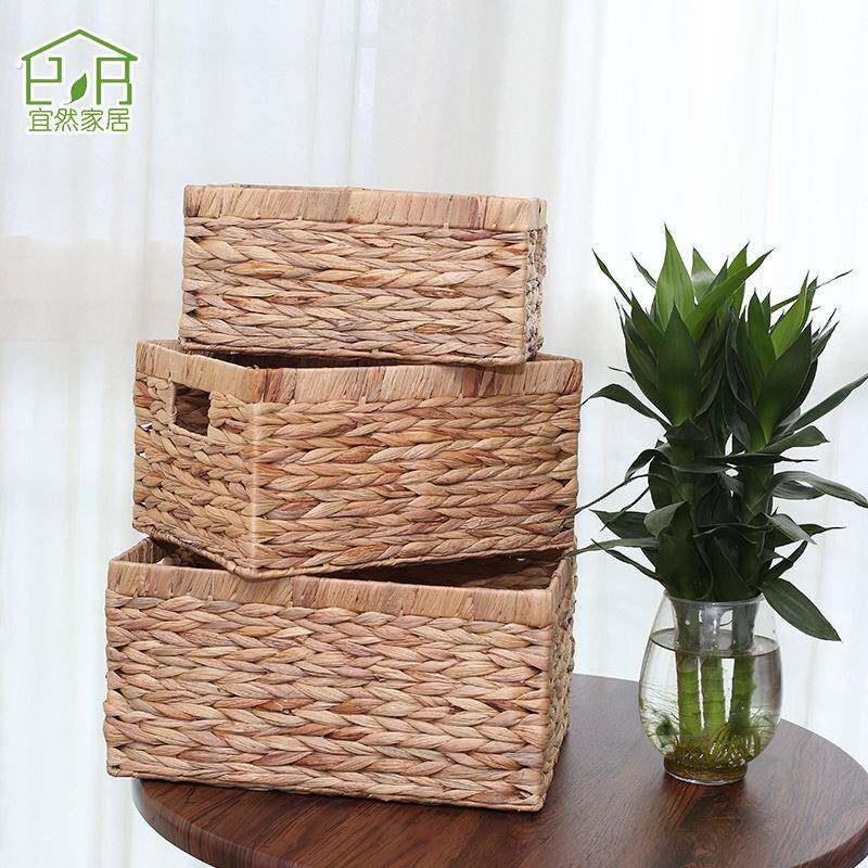 定制跨境宜然家居藤编收纳筐水葫芦草编织收纳盒杂物化妆品收纳篮