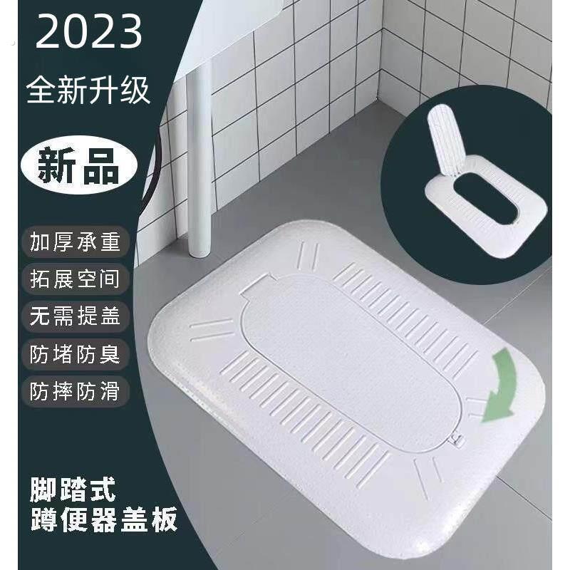厕所盖板蹲坑盖通用防臭防堵塞器全封闭一键自动翻盖板蹲便器家用