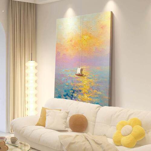 一帆风顺海景客厅装饰画现代简约艺术肌理感餐厅挂画入户玄关壁画