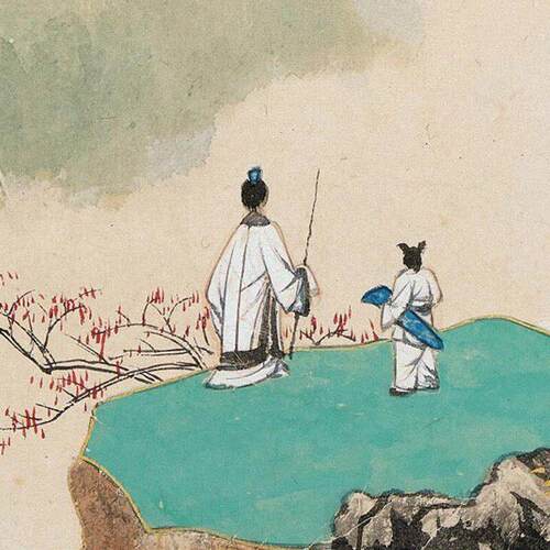 张大千闲吟策杖图传统青绿山水画临摹范本中式装饰画艺术绢布画心