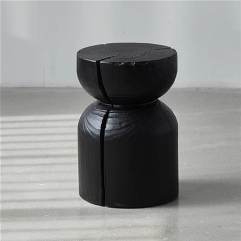 木墩子实木树桩底座摆件角几诧寂风原木木雕木桩边几碳化黑色凳子