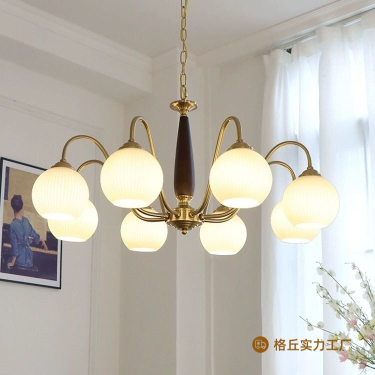 美式客厅南洋风吊灯中古风胡桃木色主卧室温馨灯复古怀旧餐厅灯具