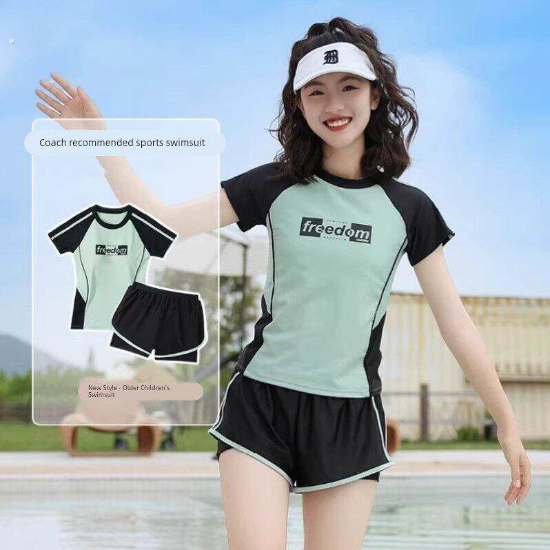 采购产品女孩新泳装，夏季，保守，苗条的样子，盖腹训练，游泳池