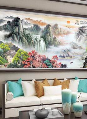 山水画十字绣成品纯手工绣好的钻石富春山居图新款满钻客厅画风景