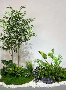 仿真假绿植植物景观造景仿真树假树装饰室内楼梯下拐角造景组合榕