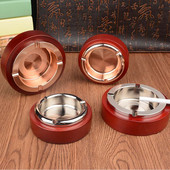 实红色木质 客厅家具金银圆形客厅摆设烟盅烟灰缸 绅士锌合金烟缸