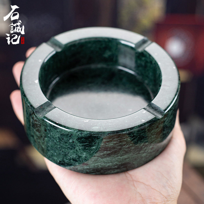 石诚记创意天然大理石烟灰缸孔雀绿办公室茶几摆件商务礼品印度绿图片