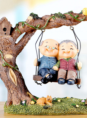 老头老太太乔迁新居酒柜客厅家居老人卧室房间装饰品小摆件新中式