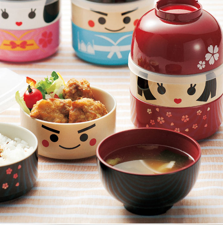 日式双层便当盒卡通公仔可微波学生可爱饭盒塑料餐盒创意情侣饭盒