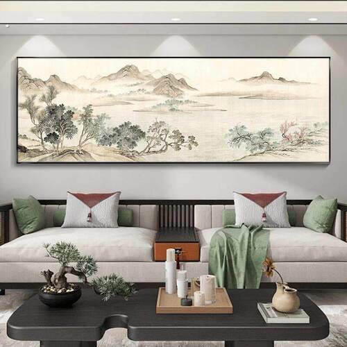 新中式山水画客厅挂画沙发背景墙装饰画餐厅茶室挂画办公室风景画