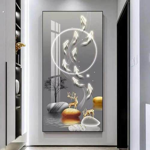 入户玄关装饰画现代轻奢走廊过道挂画竖版大气抽象客厅背景墙壁画