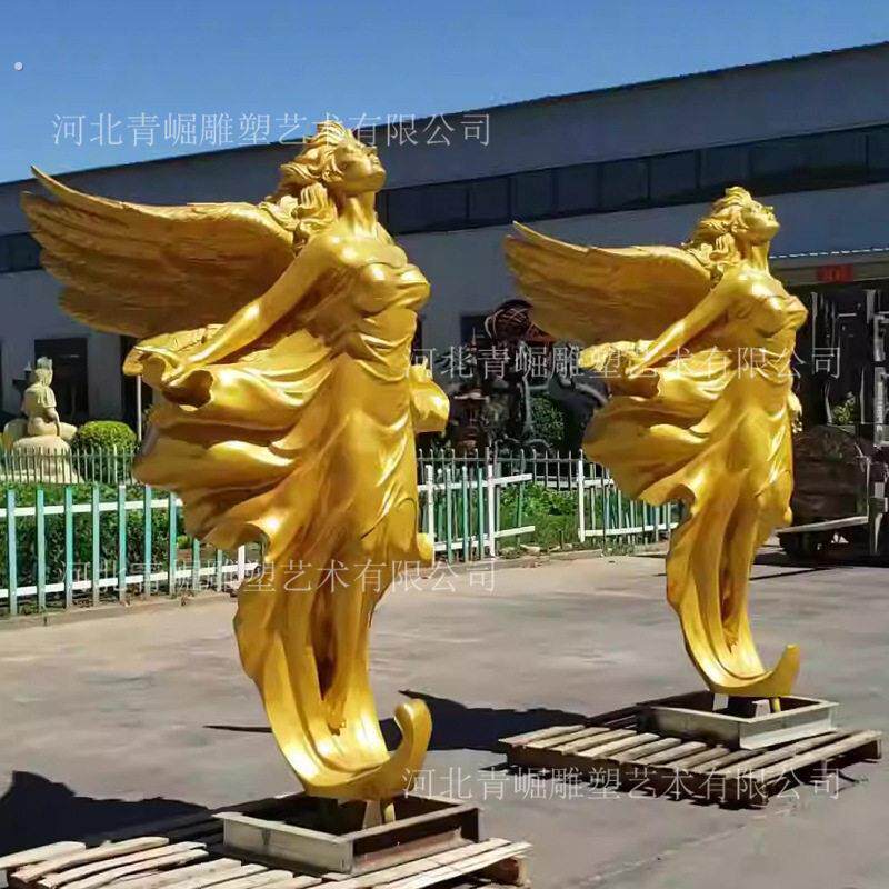 欧式人物翅膀天使女神铜雕塑青铜户外人物飞翔全身像景观黄铜雕像