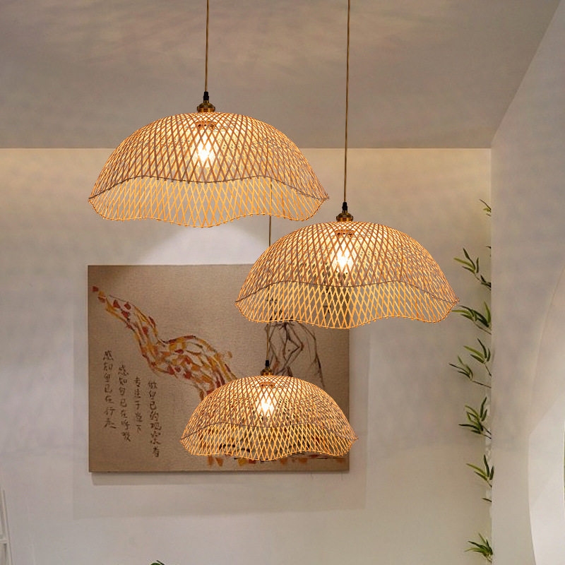 竹编异形竹艺吊灯茶室民宿loft楼梯吊灯日式餐厅服装店创意灯具