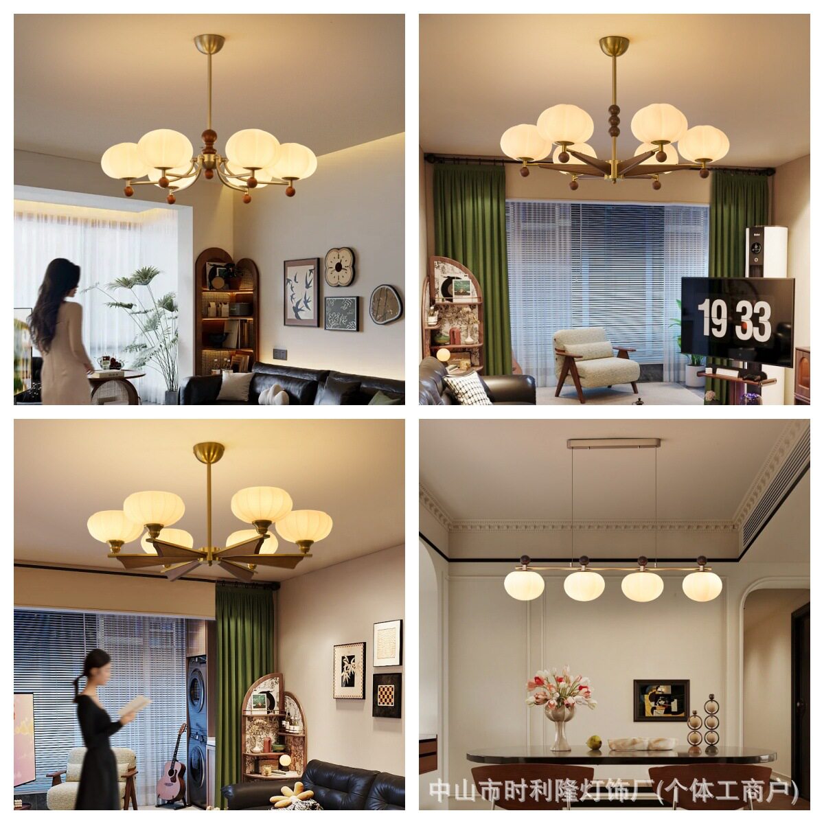 复古法式客厅灯实木吊灯卧室灯中古风书房美式餐厅吊灯具日式吊灯