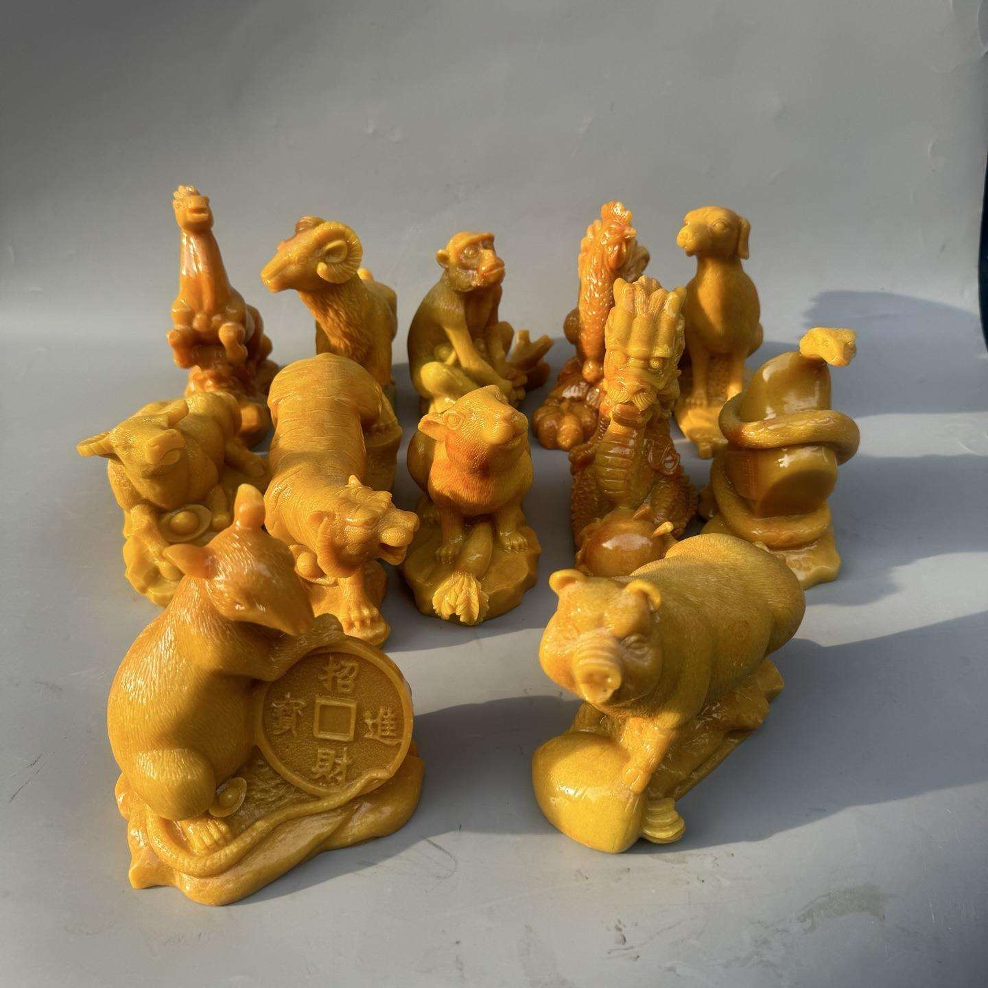 仿寿山石十二生肖摆件 树脂龙牛虎狗等家居办公摆件工艺品