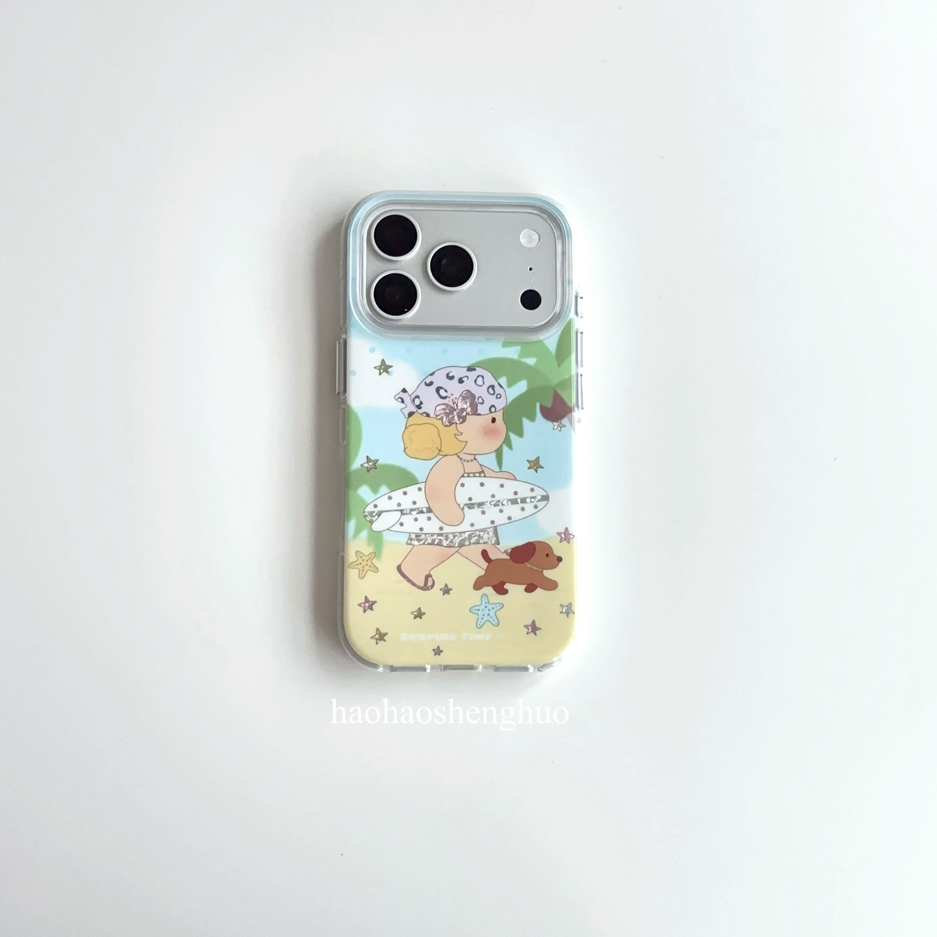 好好生活 ツ韩系ins风清新海滩冲浪板女孩狗狗适用苹果17ProMax手机壳iPhone16新15小众可爱卡通夏日保护套