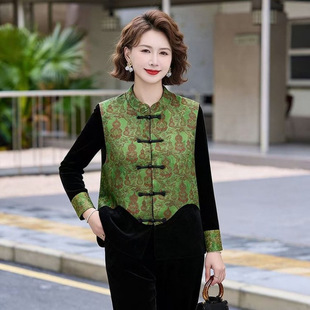 中式 200斤中老年女早春新款 国风盘扣提花 女装 中老年妈妈大码