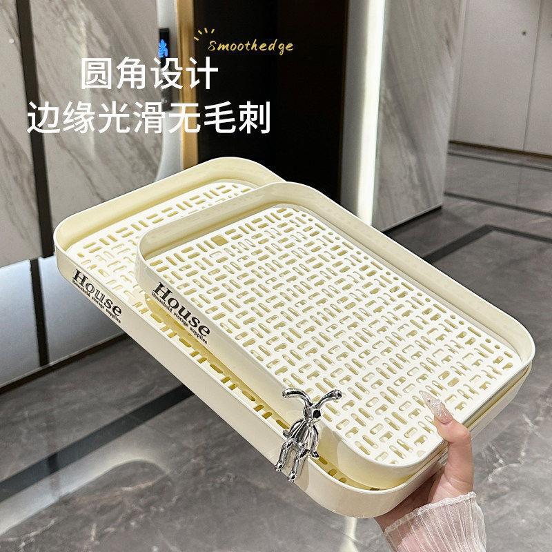 茶盘长方形耐高温托盘家用水杯茶杯双层沥水杯架高颜值便携茶壶托