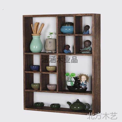 博古架实木壁挂墙茶具架隔断置物架客厅多宝阁可壁挂展示架收纳架