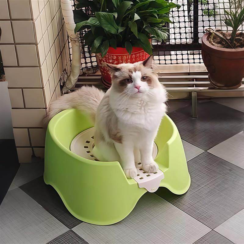 蹲厕猫砂盆防飞溅蹲式猫咪厕所双层猫马桶训练器封闭式防臭猫屎盆