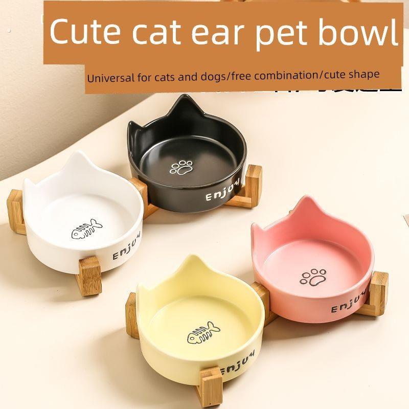 猫碗黑色陶瓷狗碗黑碗猫咪食盆狗盆狗狗喝水猫粮碗宠物水碗防打翻