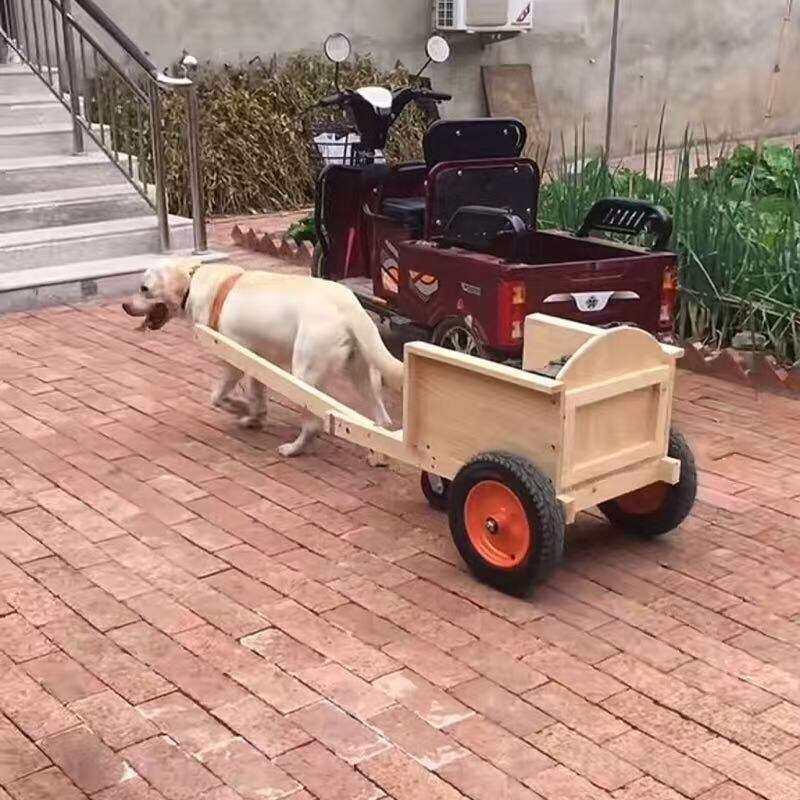 巴顿同款实木户外大型犬拉车宠物专用买菜快递车网红狗拉车拉人车